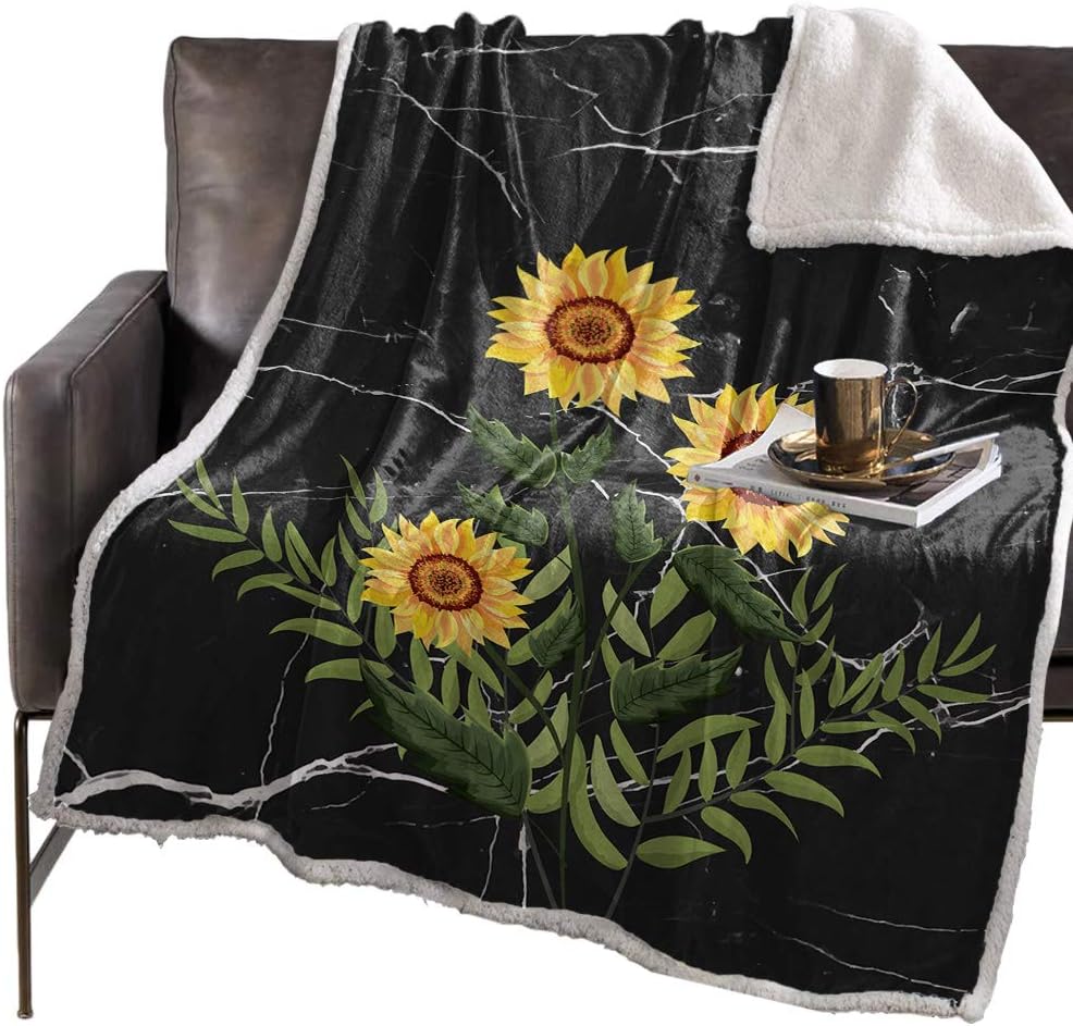SUNShine Sherpa Fleece Throw Blanket Sunflowers Art Home