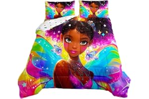 EROSEBRIDAL Afro-American Girl King Comforter Set for Little Girl,Afro Kid Princess Melanin Bedding Comforter Sets,Toddlers American Black Girls Quilt Dreamy Butterfly Cute Room Decor Aesthetic