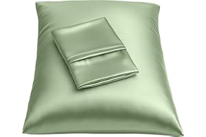 Sweet Dreams 2-Pack Luxury Satin Pillowcase with Zipper, Queen Size, Sage (Silky Satin Pillow Case for Hair) by Shop Bedding