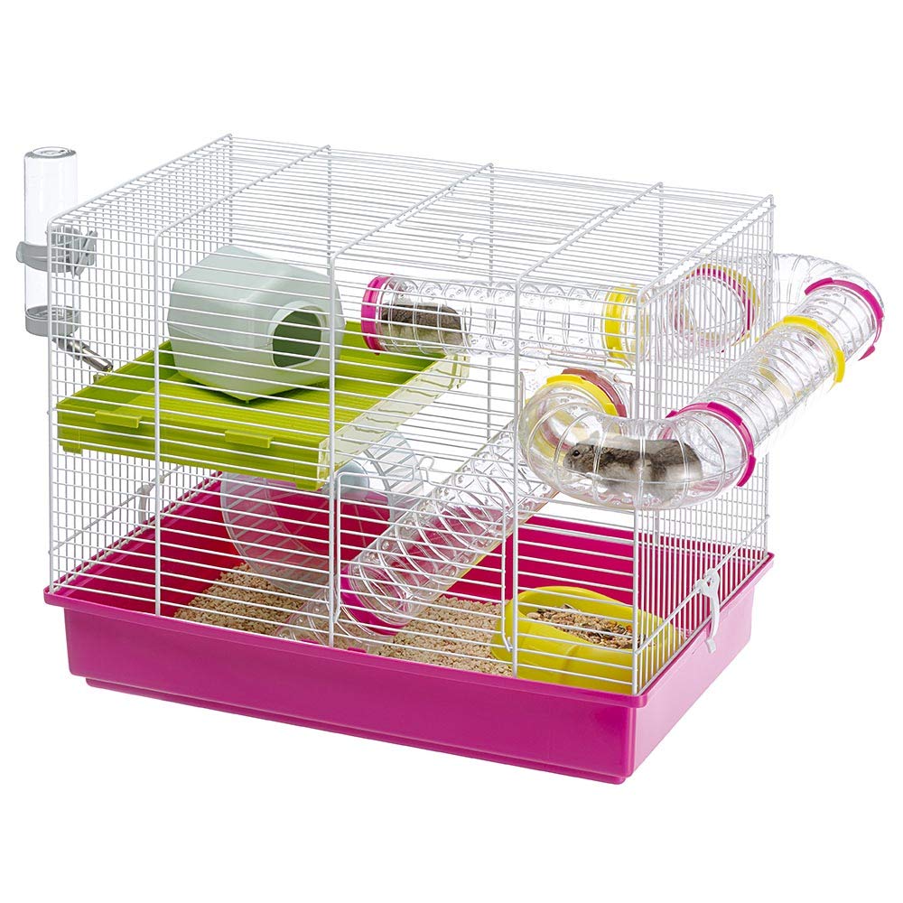 Ferplast LAURA Hamster Cage - Interactive Multi-Level Habitat with Tunnel System, Accessories Included, Transparent Base, 46x29.5xh37.5 cm, White
