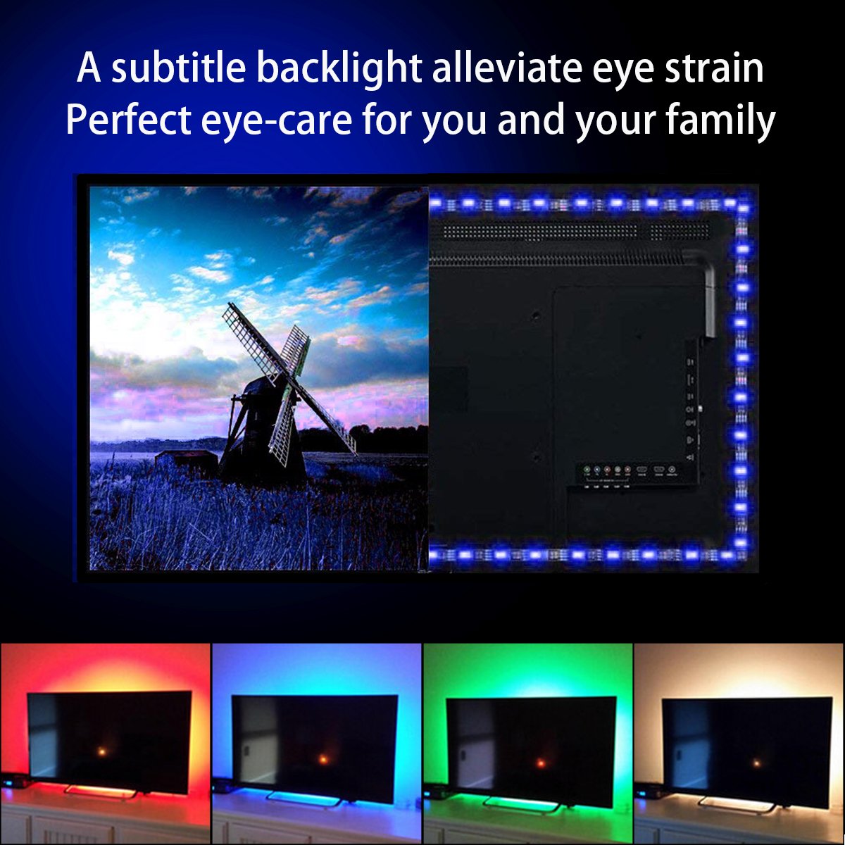 Flexible TV Backlight Lighting,USB Colourful LED Strip Lights 450CM/6.6ft 60 LEDS 5050 RGB Remote for 32 46 55 60 65 70 inch TV USB LED Bias Lighting Kit