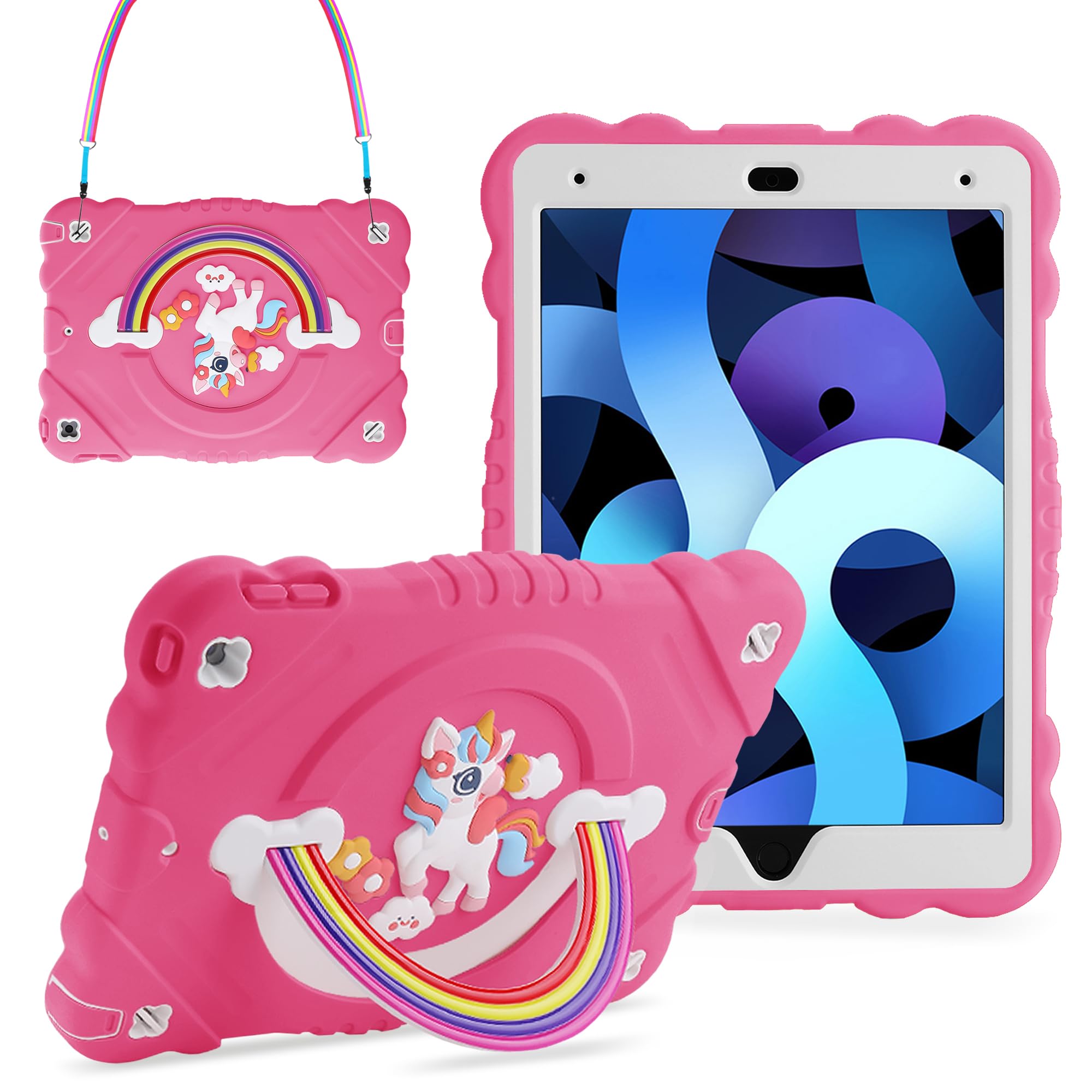 Photo 1 of XZC Case for iPad 9th/8th/7th Generation 2021/2020/2019(10.2 inch), Unicorn Cute Cover Heavy Duty Shockproof Protective Case with Built-in Stand Strap for Kids Girls Women (Rose)