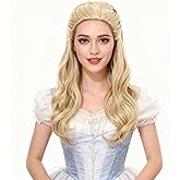 LAXSHZ Blonde Wavy Wig for Women, Long Middle Part Blonde Wavy Curly Fairy Costume Synthetic Hair Wigs for women Anime Cosplay Halloween Costume Party Daily Use Wig
