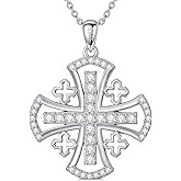 PELOVNY Mother's Day Gifts Jerusalem Cross Necklace S925 Sterling Silver CZ Cubic Zirconia Religious Cross Pendant Christians Jewelry Gifts for Women