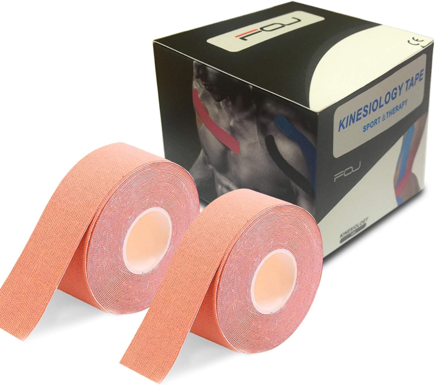 FOU Kinesiology Recovery Therapeutic Tape, Waterproof Muscle Support for Athlete,Sports Injury Tape 1 inch x 16.4 ft / 2.5cm x 5m (2 Pack Beige): Sports & Outdoors