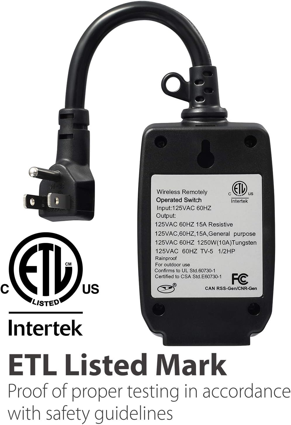 Fosmon C-10683 Wireless Remote Control Outdoor Electrical Outlet Switch Weatherproof Heavy Duty 3-Prong Plug-in ETL Listed (Battery Included), 1 PACK - - 