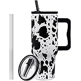 wonshia 40oz Cow print Tumbler With handle, Stainless Steel Tumbler With Lid and Straws, Double Vacuum Leak Proof Travel Coffee Mug Cup Water Bottle For Home, Office, Party……