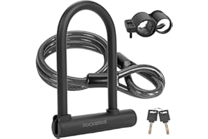 ROCKBROS U Lock Bike U Lock with Cable Heavy Duty Anti Theft Bike Lock U-Lock 4 ft Cable with Keys & Sturdy Mounting Bracket 