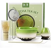 Letstay Matcha Whisk Set, 5 PCS Ceramic Matcha Set, Japanese Tea Set Includes Matcha Bowl with Spout, Whisk, Sifter, Holder and Bamboo Spoon, Matcha Kit Gift For Authentic Ceremony (Green)
