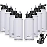 HASLE OUTFITTERS 32 oz Insulated Water Bottle Stainless Steel Double Walled Vacuum Sports Water Bottle with 2 Lids (Straw and Spout Lid) for Gym Camping Hiking(White,8)