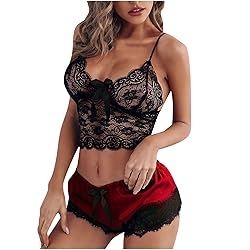 Women's Nightgown Two Piece Lace Satin Spaghetti