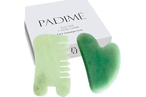 PADIMË Padime 2 pcs | Scalp Massager Comb + Jade Gua Sha Scraping, Multifunctional Handheld Anti Stress, Massage Tool for Face and Body Treatment, Scalp Stimulator Jade Comb, Green Aventurine Gua Sha Gift