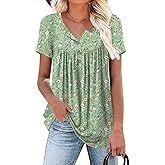 Aodemo Women's Summer Plus Size Tops Short Sleeve Shirts Henley Fit Tunic Ladies Flowy Blouse