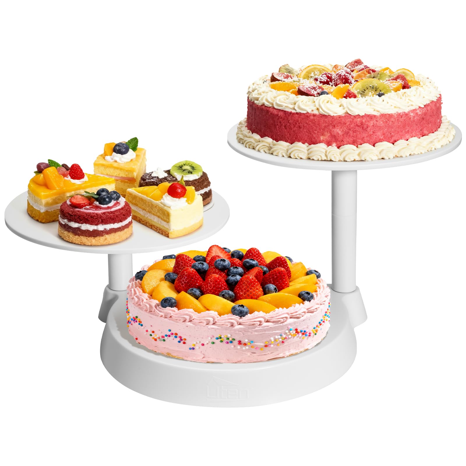 3 Tiers Cake Stand, Uten Cake Display Stand, Desserts Cupcakes Stand and Fruit Plate Party Serving Plate Stand for Birthday Weeding Party(Round)