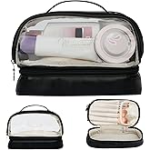 Yowivon Makeup Bag Travel Toiletry Bags Cute Preppy Skincare/Cosmetic Bag PU Leather Waterproof Makeup Organizer Zipper Pouch, Gifts for Women Mom Bride Bridesmaids