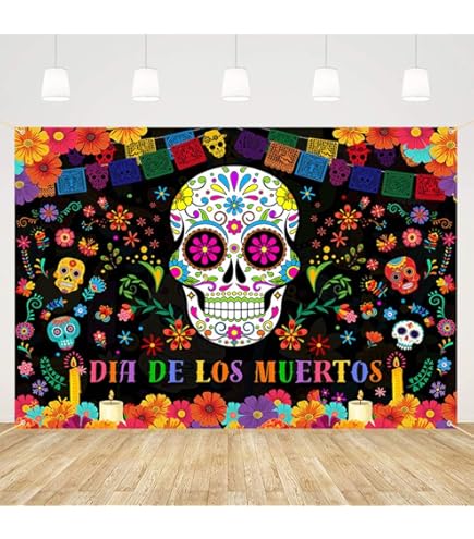 Day Of The Dead Backdrop 12x10ft - Dia De Muertos Vintage Classroom Photo Background