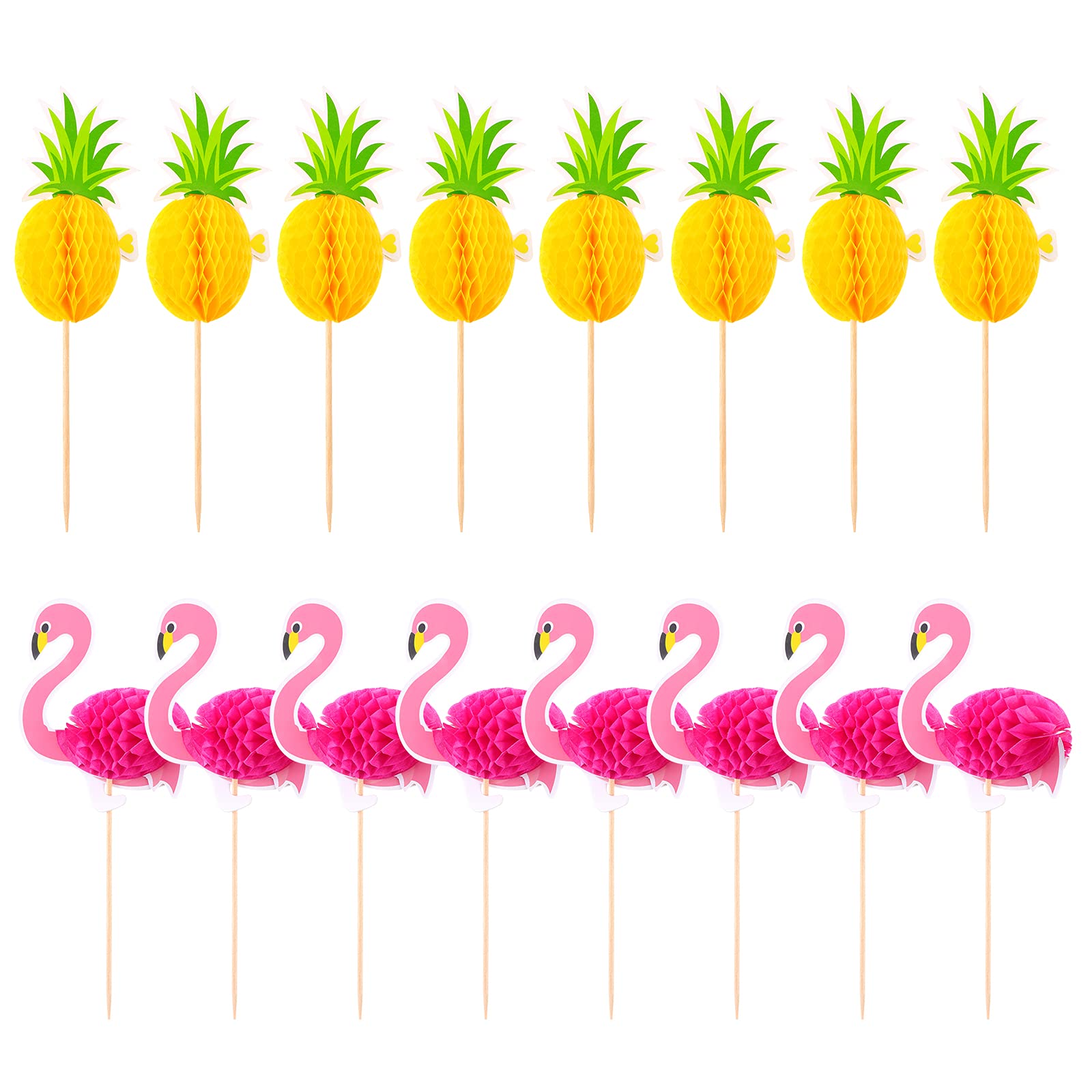 Cupcake Toppers Honeycomb Pineapple Flamingo Cake Toppers Food Cocktail Cake Decoration for Birthday Party Bakery (Silver)