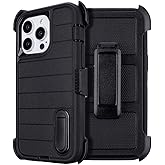 Yowtrey for Phone Case iPhone 13 Pro Max Case Black with Belt Clip Heavy Duty Holster for Shockproof Cases,3 Layers of Sturdy,Military Grade Defender Cover for iPhone 13 Pro Max Cases Black 6.7 Inch