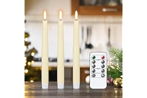 KunSwenn Real Wax Taper Candles Battery Operated with Remote Timer, 9.8” Tall LED Flickering Flameless Candlesticks with 3D Wick, Electic Candles for Wedding Table Party Decor (Ivory)