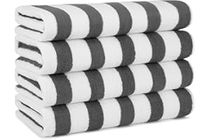 ARKWRIGHT LLC Arkwright Cali Cabana Stripe Beach Towel - Pack of 4 - Soft 100% Cotton Lightweight Quick Dry Terry Towels Set for Pool, Swim, and Hot Tub, 30 x 60 in, Grey