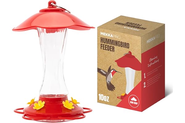 MEKKAPRO Hummingbird Feeders for Outdoors Glass - Red Hummingbird Feeders for Outdoors, Metal Ring, Bee-Proof Design, Easy As