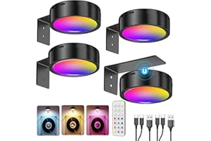 TEDMOS Wireless Rechargeable Picture Lights for Wall, 2600mah Battery Operated Art Lights for Paintings Cordless Light Over Picture Frame LED Gallery Wall Light Remote RGB Puck Light for Poster Photo Display