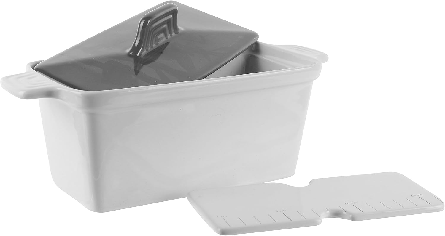 Saveur et Degustation KC2301 Ceramic Foie Gras Tub with Press, 25.5 x 11 x 27 cm, Assorted Colours, red+white/ grey+white - Image 3