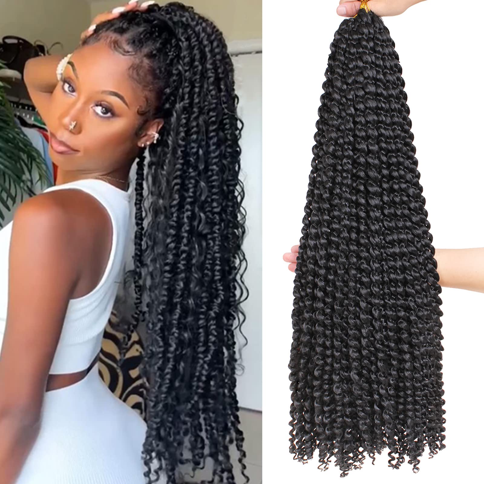 Leeven 30 Inch Passion Twist Crochet Braids Hair for Butterfly Faux Locs 7 Packs Long Water Wave Crochet Hair Passion Twists Braiding Hair Bohemian Braids Hair Extensions 1B# — image 1