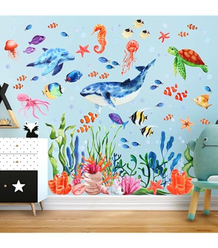 Autocollant Mural Poissons Et Coraux 96x90 Cm - Vinyle Imperméable Amovible - Pour Salle De Bain, Carrelage, Fenêtre