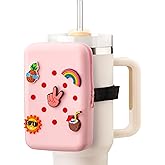 Snowfall Silicone Water Bottle Pouch for Stanley Cup 20/30/40 OZ, Anti-Slip Water Bottle Bag with Elastic Strap for Gym, Hiking and Running, 20-40 OZ Bottle Pocket for Cards, Keys, Phones (Pink)