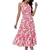 DRESSTELLS Womens Summer Floral Maxi Dress 2026 Casual Halter Spaghetti Strap Tiered Flowy Beach Long Sundress