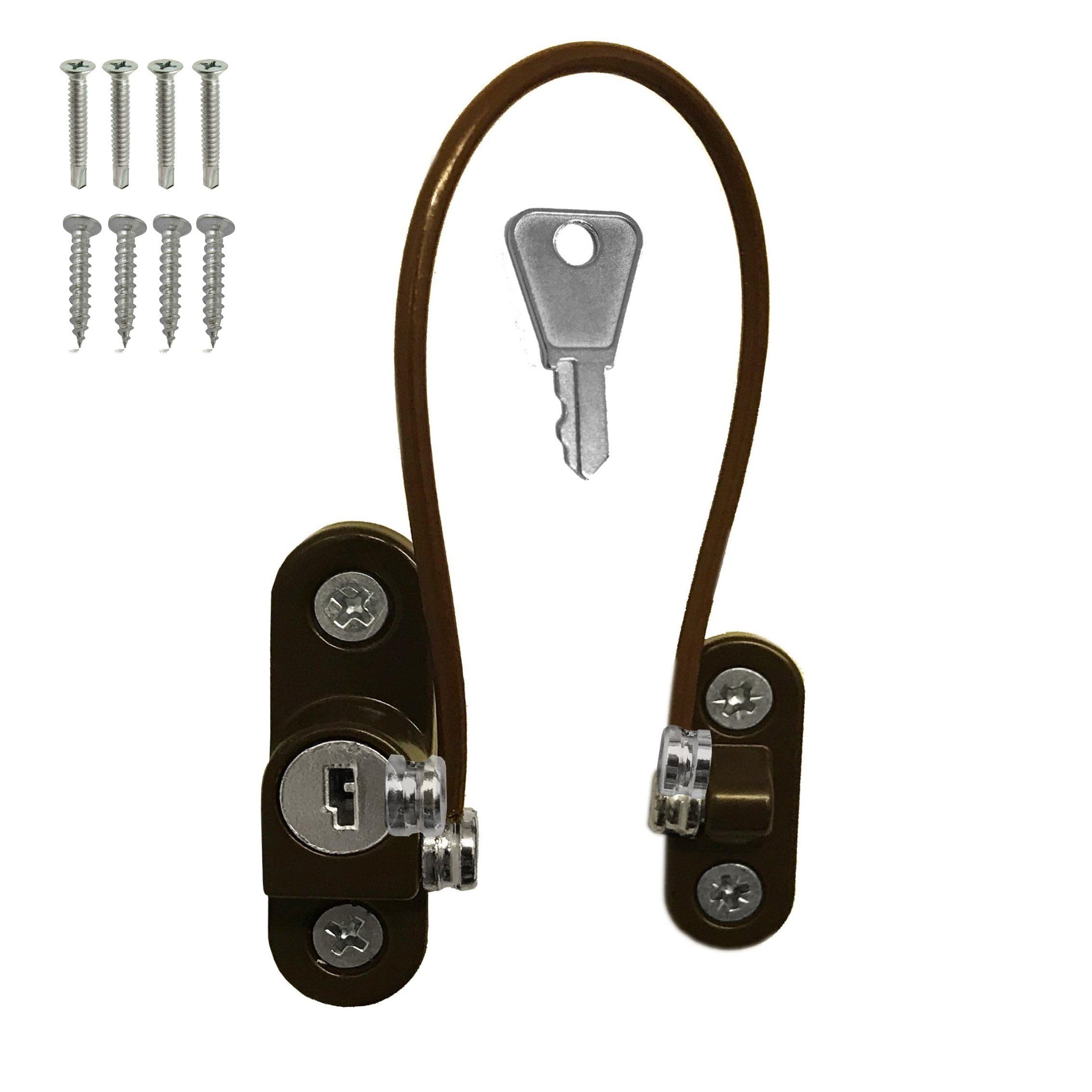 Schlosser Technik Key Locking Mini Cable Window Restrictor in Brown – Durable Child Safety Lock for uPVC, Aluminium & Wooden Windows – Ideal Window Safety Restrictor for Home & Office Use