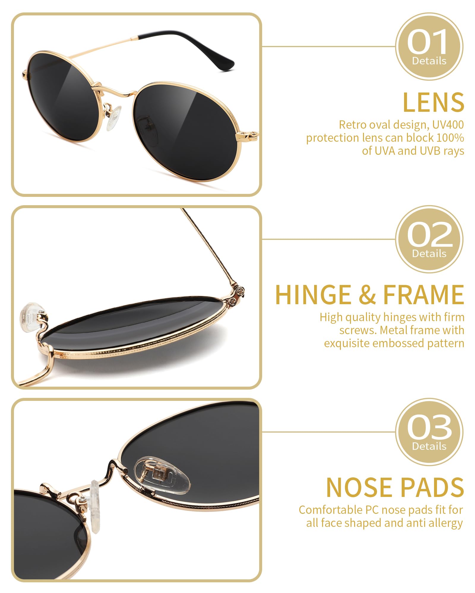 Pro Acme Retro Oval Metal Polarized Sunglasses for Women Men Small Trendy 90s Vintage Shades