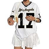 Oversized Jersey Shirts for Women Y2k Baseball Striped Number Graphic Tees V Neck Tshirt Casual Streetwear Tops