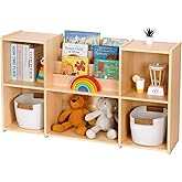 OOOK Montessori Bookshelf and Toy Storage Organizer, 2-Tier Horizontal Bookshelf, 5-Compartment Toy Storage Cabinet with Book