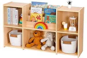 OOOK Montessori Bookshelf and Toy Storage Organizer, 2-Tier Horizontal Bookshelf, 5-Compartment Toy Storage Cabinet with Book Rack, Ideal Choice for Kids Classroom Organizer, Playroom and Daycare