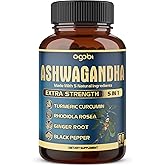 Ashwagandha Extract Capsule - Great Strength - 5in1 Blended Ginger, Turmeric, Rhodiola Rosea & Black Pepper - 90 Capsules for 3 Months - Strength, Spirit & Immune Support