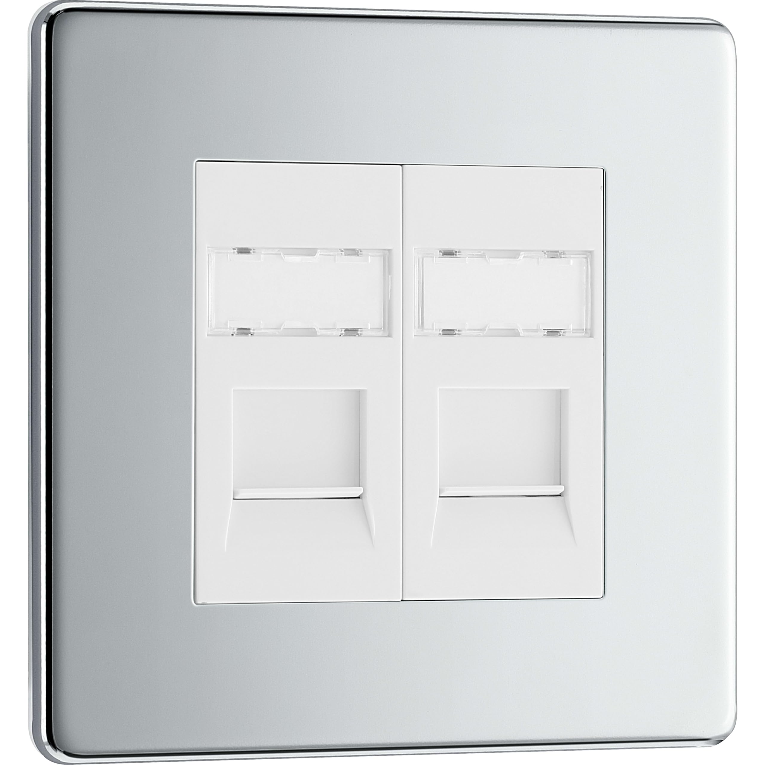 BG-Nexus-Flat-Plate Screwless Flat Plate Double RG45 Data Outlet Socket,Polished Chrome Finish