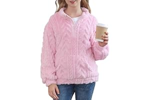 RAISEVERN Girls Sweatshirt Quarter Zipper Warm Sherpa Fleece Jacket Pullover Hoodies with Pockets 6-13 Years