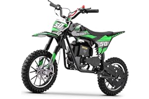 SUNDERWELL 50cc Mini Dirt Bike, 4-Stroke Kids Gas Bike with Front Fork, Shock Absorber and Soft Seat Cushion, Max Load 165Lbs, Pull Start Cooperate Disc Brakes and Up to 25mph (Green)
