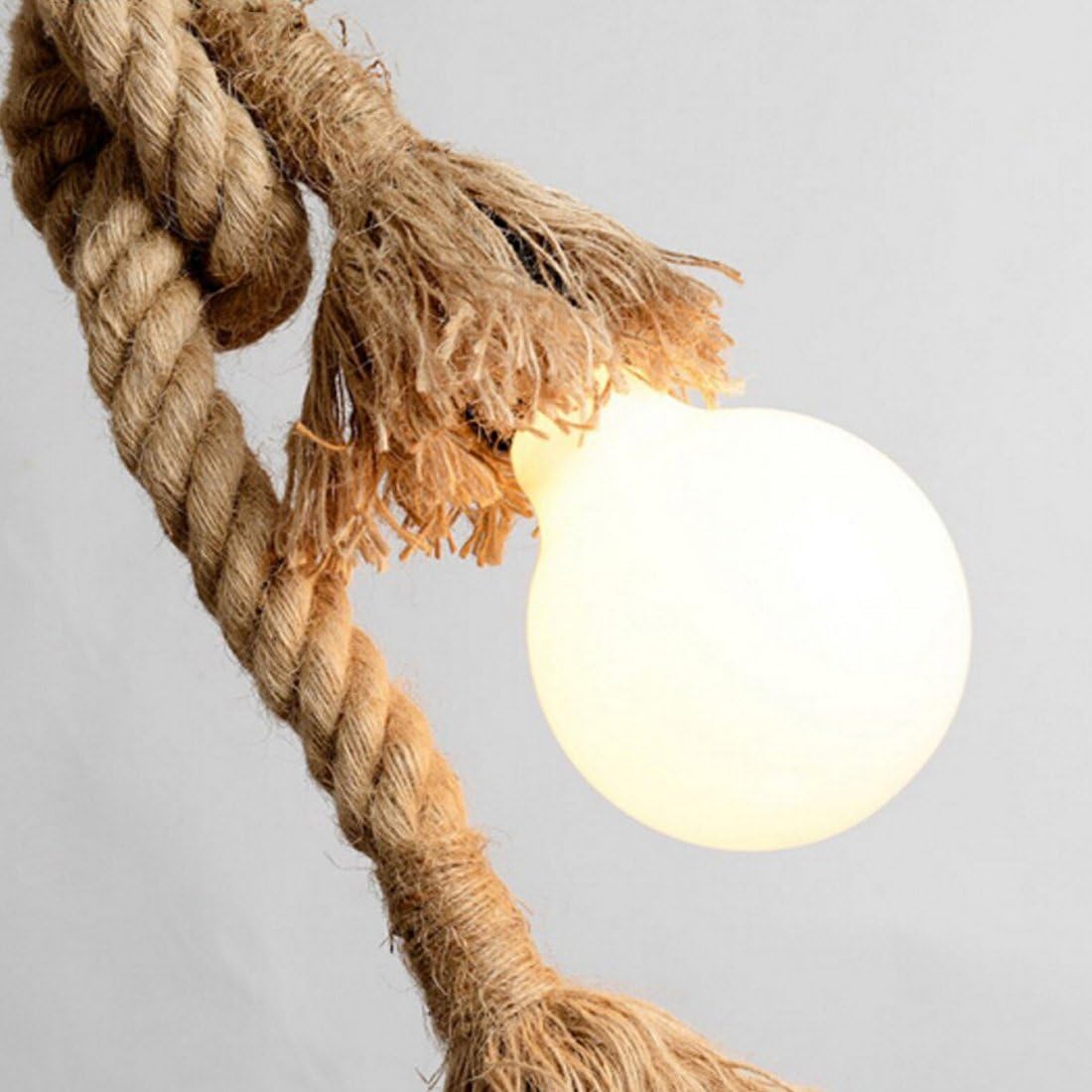 Hemp Rope Light - BANGWEIER Single Heads Retro Rope Loft Vintage Lamp Bedroom Dining Room Pendant Hand Knitted Hemp Rope Light - Image 3