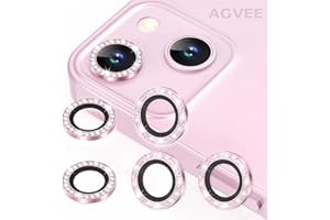 AGVEE 3+3 6 Pack for iPhone 13 6.1 inch / 13 Mini 5.4 inch Camera Lens Cover Protector, Bling Diamond & Bling Glitter Metal Ring 9H Tempered HD Glass Camera Cover Protector Film, Bling-Pink