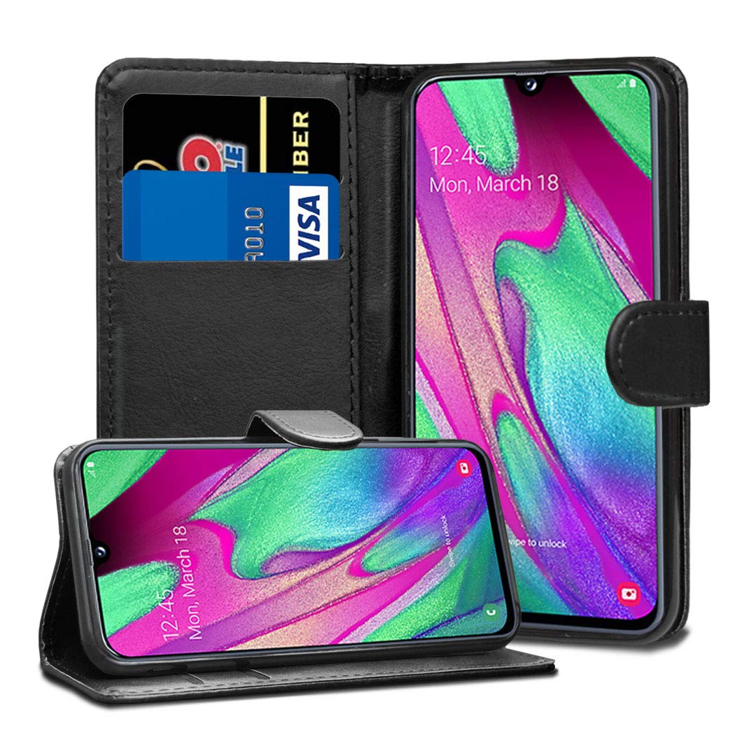 GAPlus Samsung Galaxy A40 Leather Case - Premium Wallet Case Leather Flip Cover For Samsung Galaxy A40 [Card Holder] [Magnetic Closure] (Black)