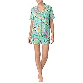 Room Service Womens Button Down Pajama Shirt & PJ Shorts Set - Soft and Stretchy Jersey - Lightweight Loungewear & Sleepwear