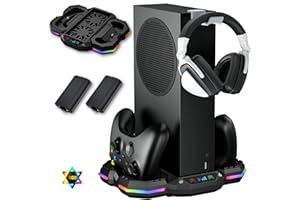 Cooling Fan Stand for Xbox Series S with RGB Light Strip, Wiilkac Upgraded Dual Controllers Charging Dock Accessories with 2 
