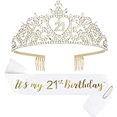 Araluky Happy 21st Birthday Decorations for Her with Happy 21st Birthday Sash for Women & Twenty-one Crown 21 years old Gifts for Her