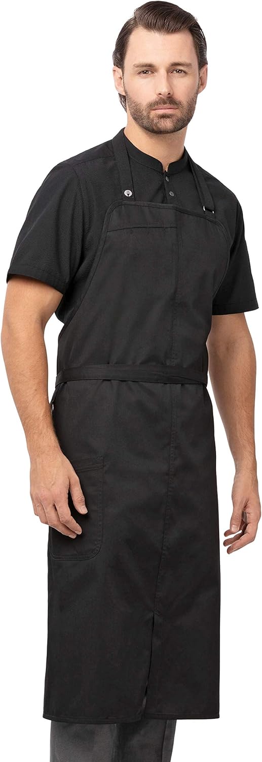 Chef Works Men's Brio Chef's Bib Apron, Black, 40"L x 43"W: Clothing