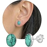 Handmade Turquoise Gemstone Oval 6x8mm Stud Earrings, 925 Sterling Silver Studs for Women, Cartilage Earrings, Tarnish & Water Resistant, By Miya Jewelry Creations