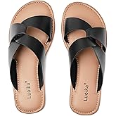 Luoika Women's Wide Width Flat Slides Sandals, Strapy Slide Sandal Slip on Dressy Summer Shoes for Women.