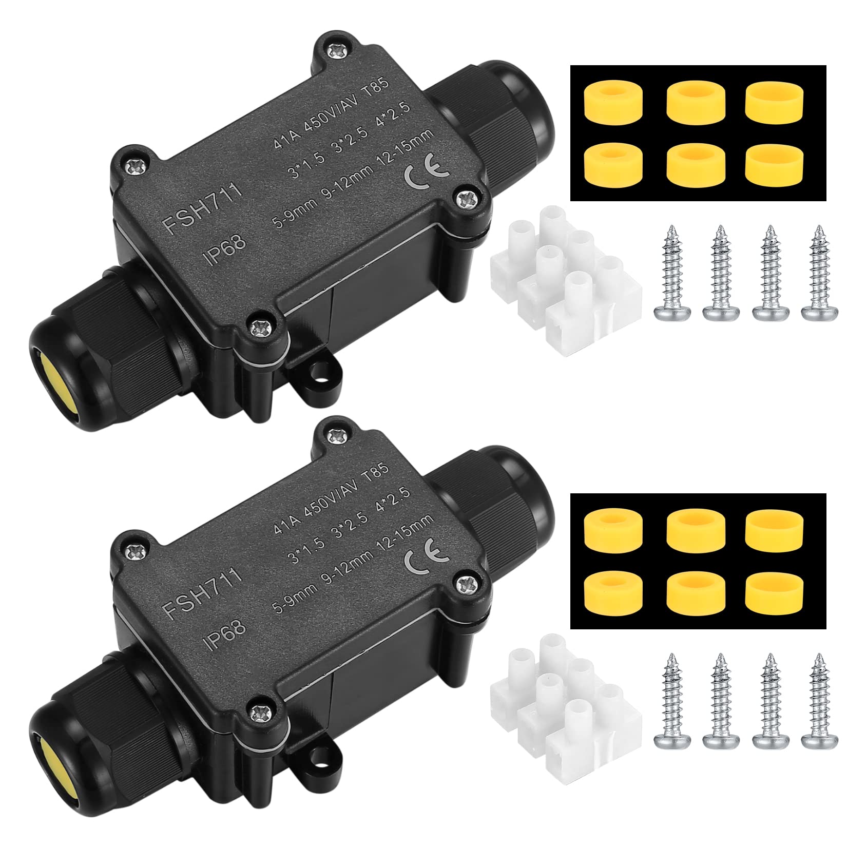 2 Pcs IP68 Junction Box Waterproof Outdoor 2 Cable PG9 Black Plastic Connector Gland Electrical, Black Plastic Gland External Waterproof Cable Connector Box — image 1